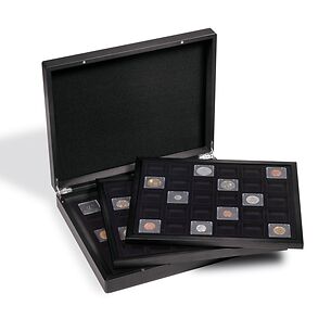 Coffret numismatique VOLTERRA TRIO pour 3x 30 caps. QUADRUM Mini, 38 x 38 mm, noir/noir