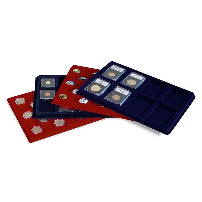 Plateaux L avec 8 cases pour capsules de pièces US, bleu
