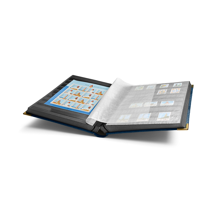 Classeur de Luxe A4, 64pages noires, couverture façon croco avec coins métalliques, bleu