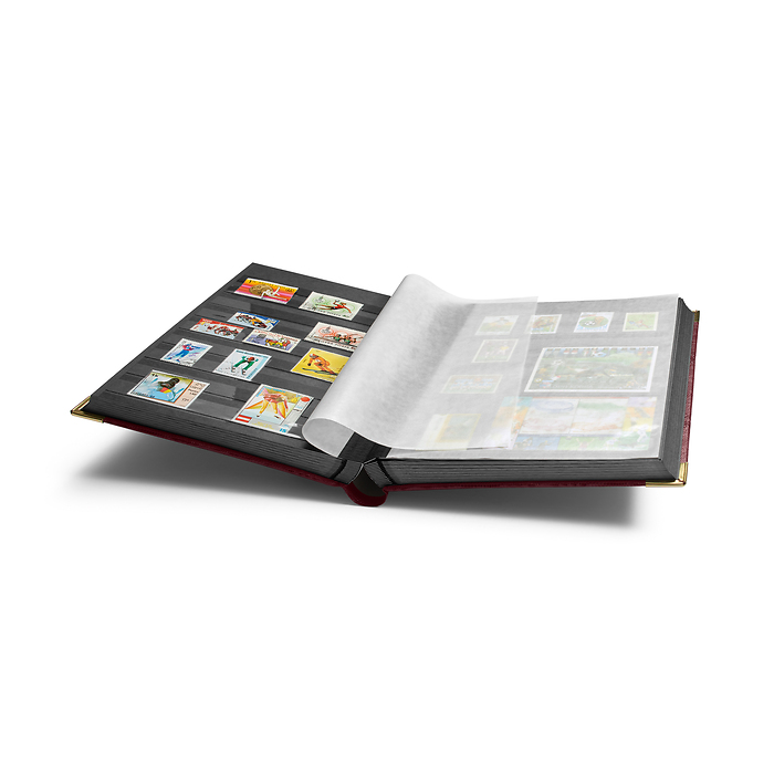 Classeur de Luxe A4, 64pages noires, couverture façon croco avec coins métalliques,rouge