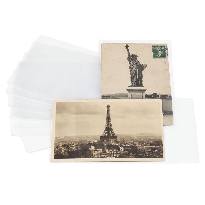 Pochettes de protection pour cartes postales jusqu’à 145 x 95 mm. PP, paquet de 200