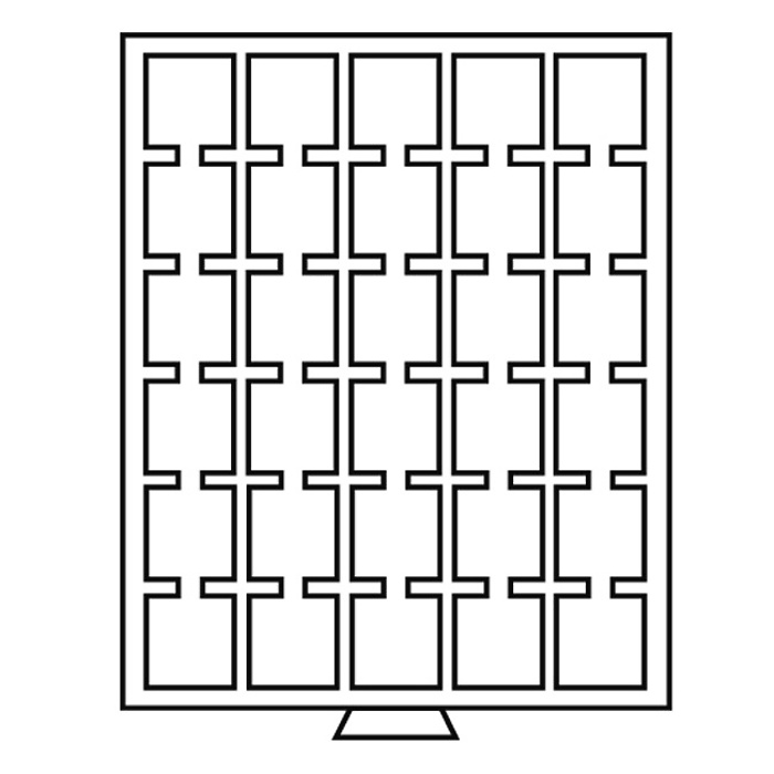 Médaillier 30 compartiments carrés 38 x 38 mm, teinte fumée avec plateau noir