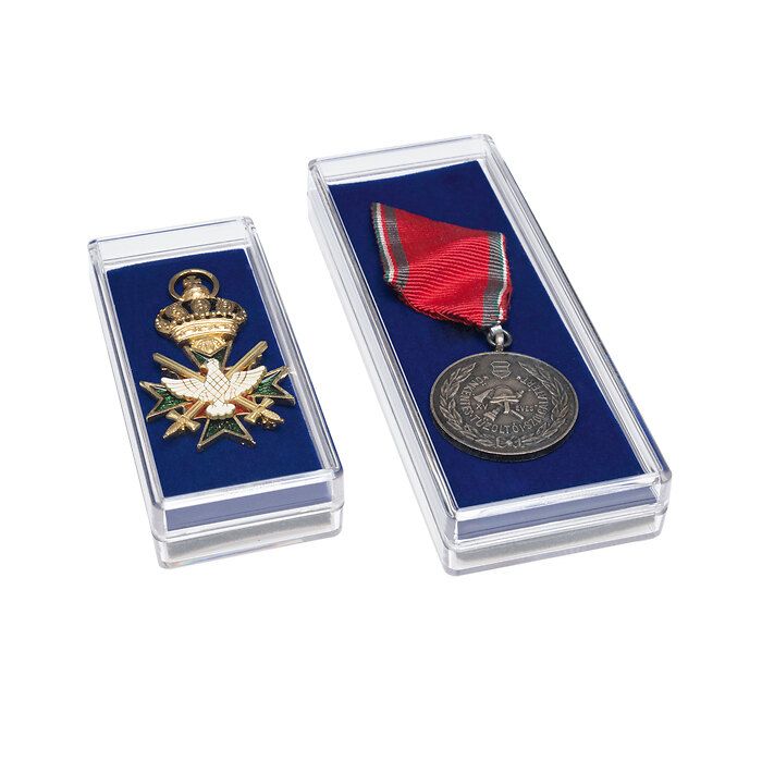 Capsules pour médailles L, 138 x 53 x 20 mm, en bleu, paquet de 5